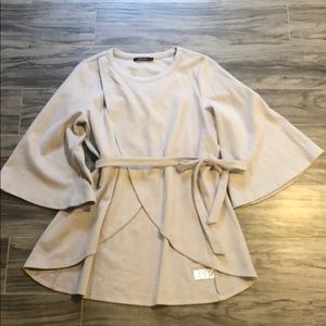 Warm material cross front tie sweatshirt/sweater